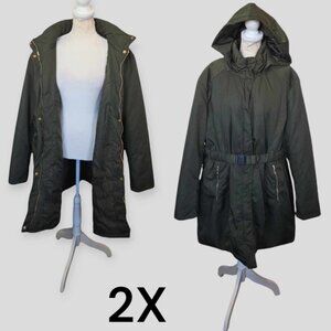 NUVANO Dark Olive  Removable Hooded Puffer Coat Jacket Women's  Plus Size 2X